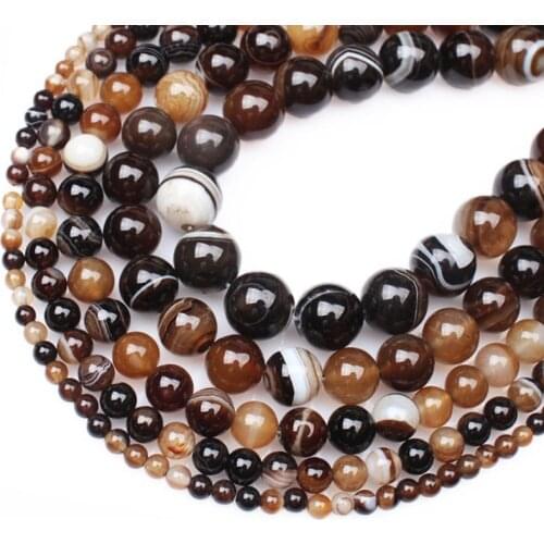 Coffee Stripe Agate Gemstone Loose Beads for DIY Bracelet Jewelry Making Bead (4/6/8/10mm)