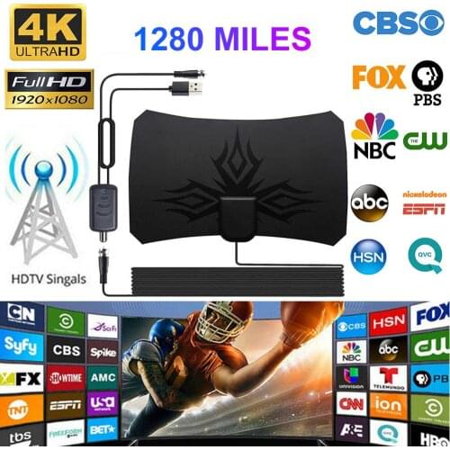 4K Digital HDTV Aerial Indoor Amplified Antenna 1280 Miles Range For Life Local Channels Broadcast