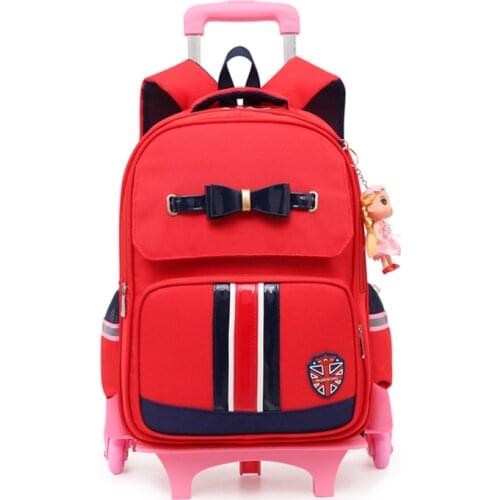 British style children trolley school bags Bow Roller schoolbags for Teen Girls Knapsack Mochila escolar Travel Backpacks