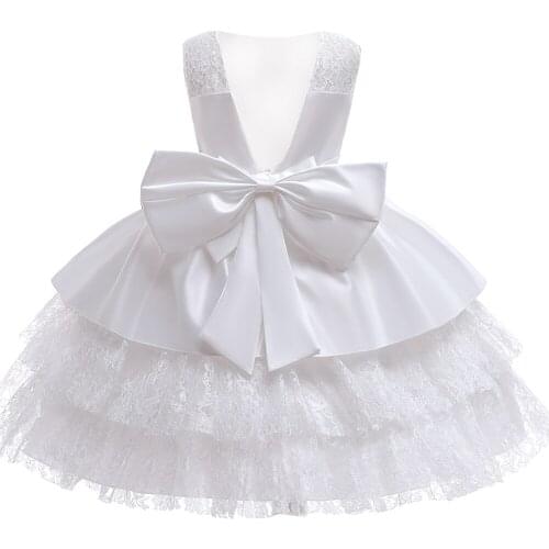 Flower Cake Kids Dress for Girls Lace Bow Birthday Dresses for Party Wedding Kid Clothing Children Prom Ball Gown Princess Dress