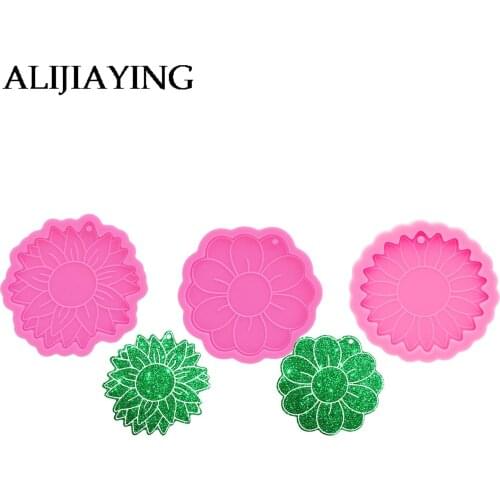 DY0761 Glossy Sunflower Resin Keychain Mold , Flower Mold for Resin Jewelry, Resin Silicone Mold To Make Crafts with Epoxy