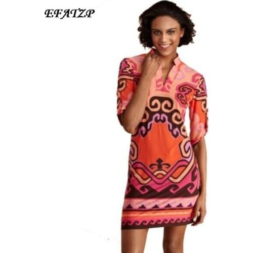 [EFATZP] Luxurious Brands Designer Dress Womens Half Sleeves Geometric Print Stand Collar Elastic Silk Plus Size Dress XXL
