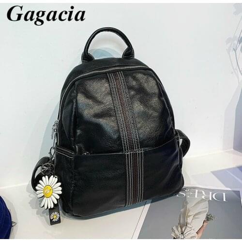 GAGACIA Backpack Women Fashion Leather Backpacks Bagpack For Women 2021 New Black School Bag For Girl All-match Backpacks Female
