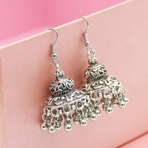 Indian Jewelry Vintage Bells Tassel Jhumka Earrings for Women Lotus Geometric Drop Earring Bridal Wedding Party Jewelry Gift