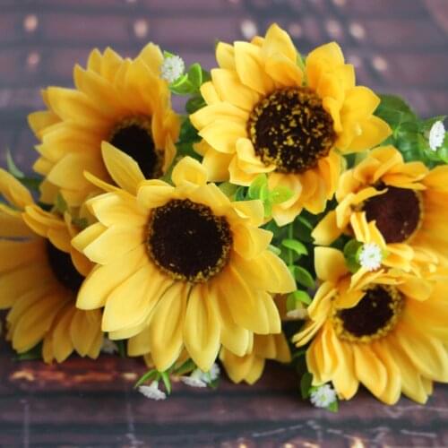 7 Big Heads/Bouquet Sunflower Artificial Flowers Silk Flower Bouquet Flowers Wedding Home Party Decoration Fake Flower