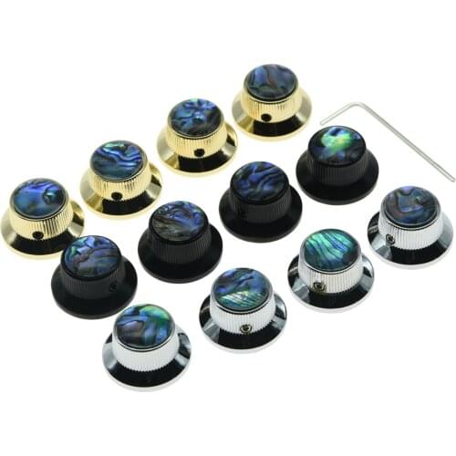 KAISH 4x Set Screw Abalone Top Chrome/Black/Gold Guitar Bass Top Hat Knobs Metal Bell Knobs for Les Paul with 6mm Shaft Pots
