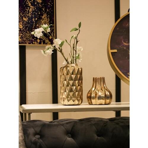 Ceramic Plating Retro Geometric Pattern Vase Gold Vase Home Decoration Ornaments