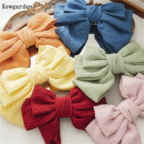 Kewgarden Three Layers Large Bow Hair Accessories Fabric Ribbon Barrettes Spring Clip Hairbow Headwear 20CM 2 Pcs