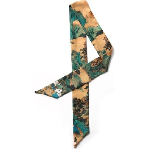 Chinese Style Small Silk Scarf Women Luxury Narrow Long Tied Bag Handle Ribbon Fashion Hair Band Turban Belt Wristband JK01