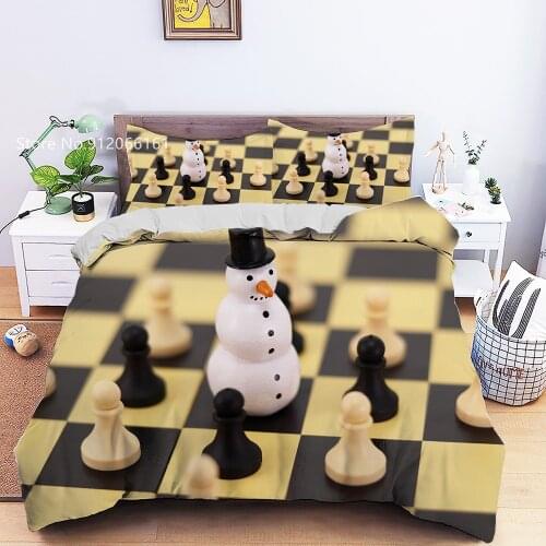 International Chess Bedding Set 3D Pirnt European Style Duvet Cover White Black Game Bed Quilt Cover Fashion Checkered Bedspread