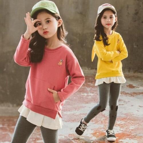 DFXD Girls Clothes Set New Sport Suits For 3-12Years 2PC Outfits Full Sleeve Sweatshirt Cartoon Cat Skinny Legging Teen Clothing