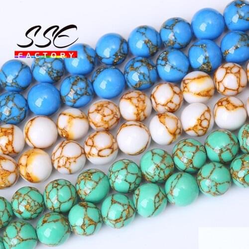 Wholesale Howlite Spun Gold Loose Turquoises Stone Round Beads for Jewelry Making DIY Bracelet Accessories 15'' 4 6 8 10 12mm
