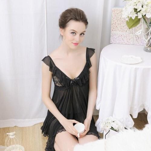 Yhotmeng sexy lace nightdress for woman sloth sleepwear Chiffon Lingerie sling nightie Two-Two-piece setpiece set nightwear