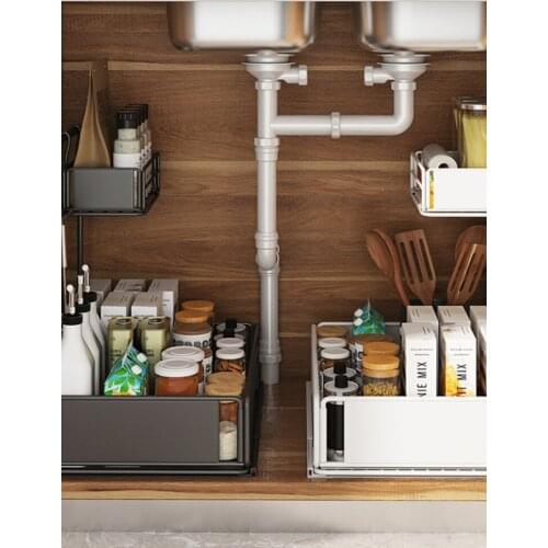 Kitchen Items Sink Shelf Drawer Type Iron Storage Rack Push Pull Basket Separate Seasoning Frame Accessories Organizer