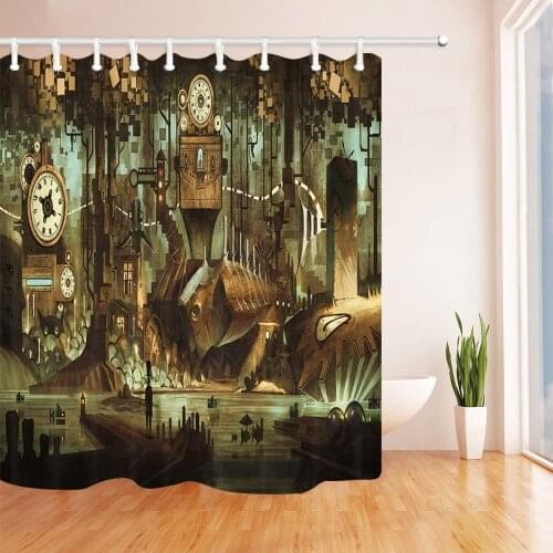 Mechanical watch steel industrial steampunk city shower curtain windproof bathroom layout home decoration