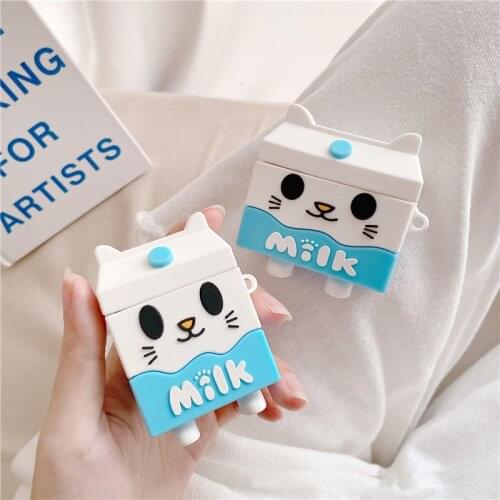 Cute Milk Cat 3D Case For AirPods 1 2 Pro Cartoon Soft Silicone Wireless Bluetooth Earphone Protection Coque For Airpods Funda