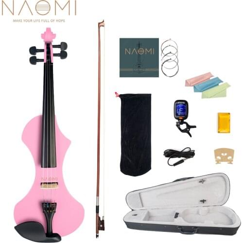NAOMI Exquisite Pink Electric Violin 4/4 Set w/ Brazilwood Bow+Case+Bag+Rosin+Bridge+Tuner+Strings Gifts For Beginner Student