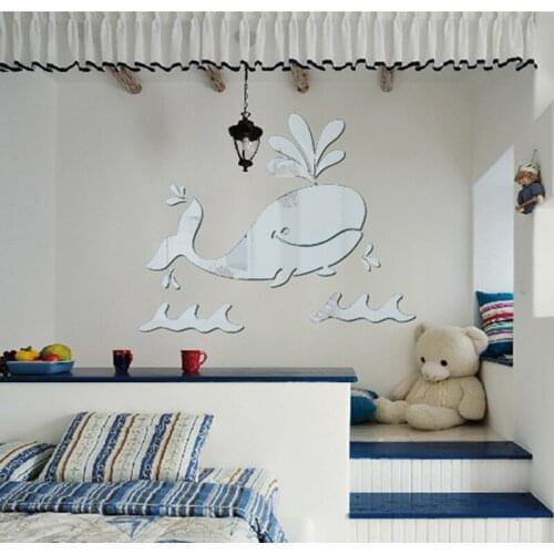 Cartoon Cute Whale Fish Mirror Wall Sticker for living Room kids room bedroom home decoration