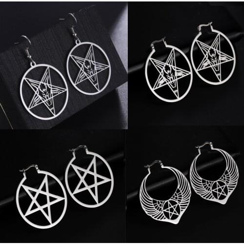 Skyrim Stainless Steel Satanic Pentagram Hoop Earrings for Women Gothic Witchy Star Dangle Earrings 2021 Trend Party Jewelry