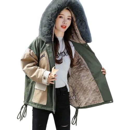 2021 Winter New Plus Velvet Short Parka Padded Jacket Plus Size Womens Korean Loose Fur Collar Thick Warm Cotton Outerwear 4XL