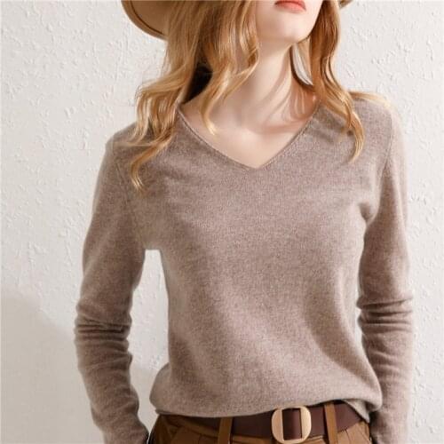 Spring Autumn New Wool Sweater Womens Knit Pullover Simple And Classic Loose V-Neck Basic All-Match Bottoming Shirt Hot Sale