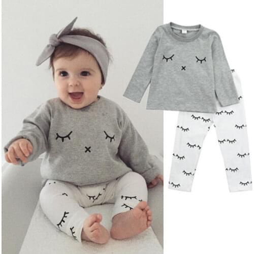 Newborn Baby Boys Girls Clothes Toddler Casual Print T-shirt Tops+Long Pants 2pcs Outfits Cotton Autumn Clothing Set Tracksuit