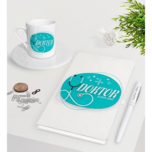 Personalized Doctor White Notebook Pen Turkish coffee Cup Seti-14