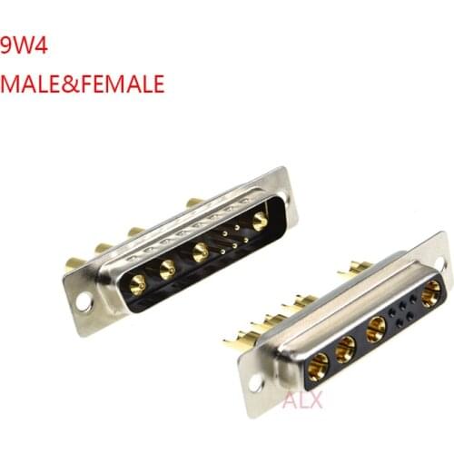 1PCS 9W4 30A Gold plated MALE FEMALE high current CONNECTOR D-SUB adapter solder type 5+4 plug jack high power 9 Position