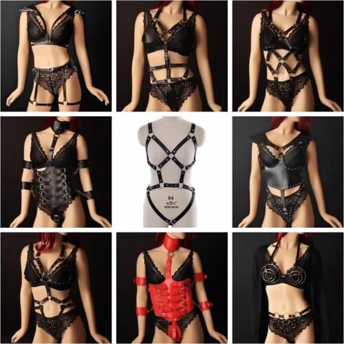 Handmade PU Sexy Body Chest Harness Women Leather Chest Strap Gothic Garter Belt Adjustable Bdsm Erotic Lingerie BDSM Bandage