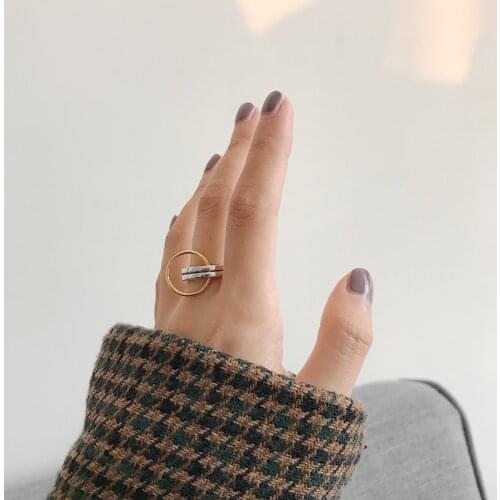 SHANICE 925 Sterling Silver Vintage Gold Silver Double Color Heavy Industry Circle Rings for Women Jewelry Open Rings Anillos