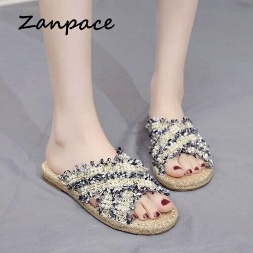 2020 New Spring Slippers Women Summer Fashion Casual Pearl Fisherman Shoes Flip Flops Beef Tendon Flat Women Slippers Slides