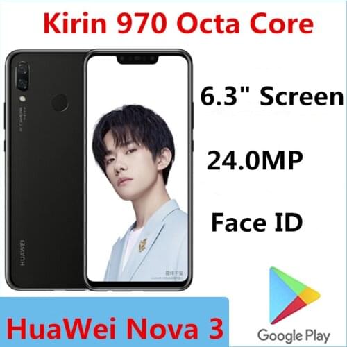 Original HuaWei Nova 3 4G LTE Smart Phone 24.0MP Kirin 970 Octa Core 6.3" Screen 2340x1080 Android 8.1 Fingerprint OTA Face ID