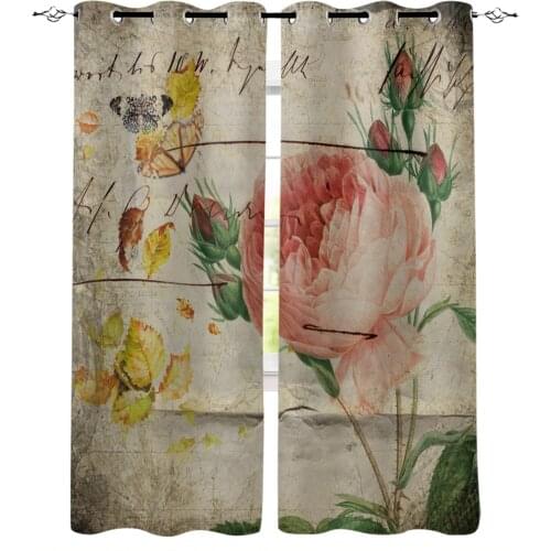 Rose Butterfly Retro Blackout Curtains For Living Room Bedroom Printed Window Treatment Drapes Home Decor