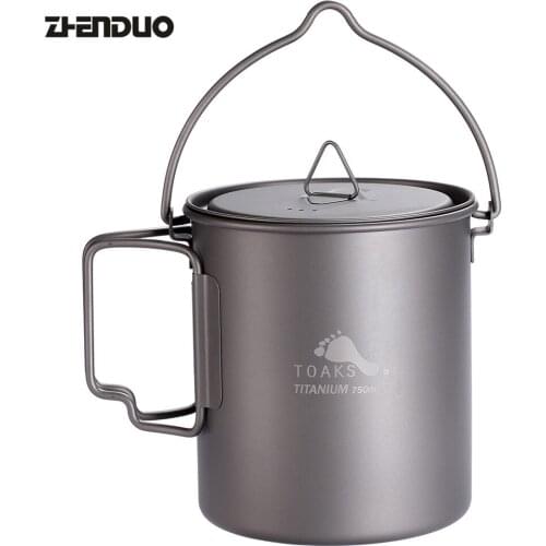 1PCS Titanium Hanging Pot Outdoor Cookware Picnic Pure Pot Single Ultra Light Camping Equipment