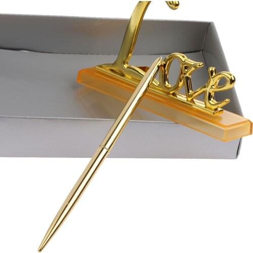 Unique Wedding Signing Pen with Gold Tone Metal Love Holder Party Pen Set Gift