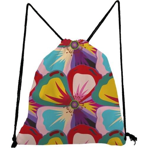 Colorful Floral Printed Backpack Ropes Bright Colors Drawstring Bag Fashion Eco Friendly Shoe Bag to School Portable Storage Bag