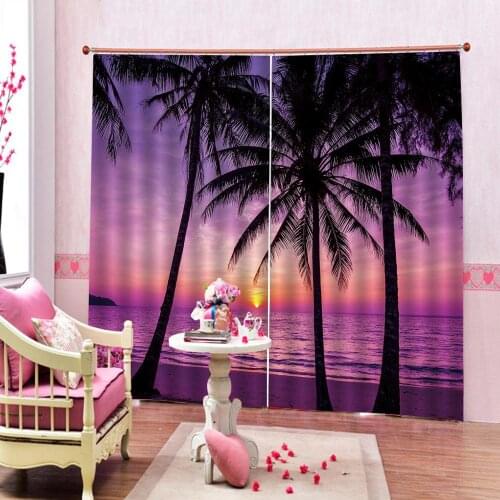 Sunset purple beach curtains Luxury Blackout 3D Window Curtains For Living Room Bedroom Customized size stereoscopic curtains