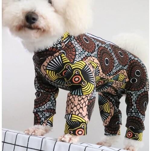 Pet Dog Jumpsuits Thin 100%Cotton Puppy Printed Clothes Long Sleeve Overalls For Small Dogs Protect Belly Pajamas Chihuahua Pug