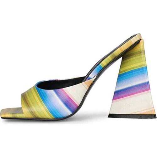 Womens Square Peep Toe Slipper Match Colors Chunky Strange High Heel Pumps Slingbacks Sandals Shoes Plus Size 34-45 New 2021