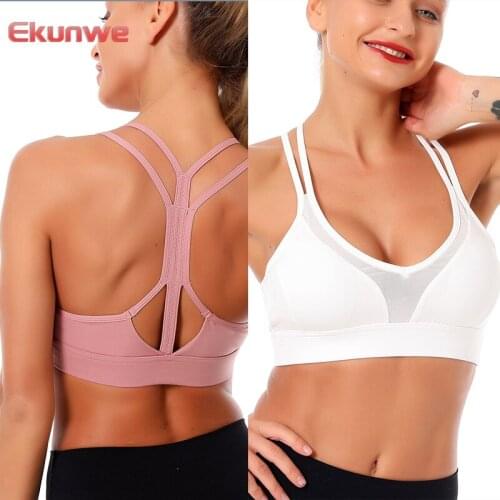 Ladies Sexy Mesh Backless Sports Bras Wine Red Push Up Strappy Sports Bras Tops Fitness Workout Gym Yoga Tank Tops Women