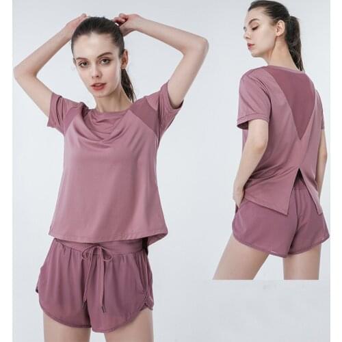 2-piece mesh breathable sportswear suit women short-sleeved shorts yoga clothes running fitness clothes quick-drying clothes