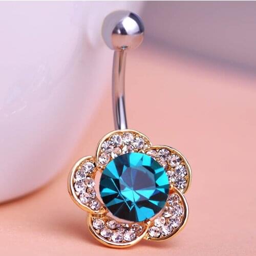 Zlxgirl Green And Blue Rhinestone Body Jewelry For Women Summer jewelry Brand Woman Ombligo Big Crystal Piercing stainless steel