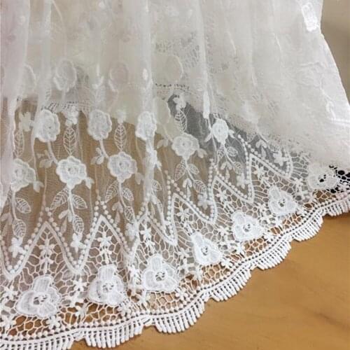 1 Yard Good Quality Mesh Cotton Embroidery Lace Fabric 3d Floral Lace Fabric Soft Cloth Dress Material Sewing Crafts 130cm Wide
