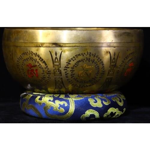 10"Tibet Temple Collection Old Bronze Gilt Tracing Longevity Buddha eight treasures Bowl sound bowl Town House Exorcism