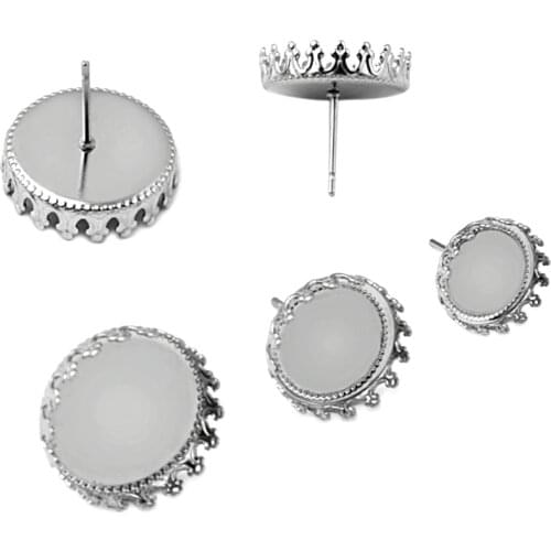 20pcs Pure Stainless Steel DIY Inner Diameter 12MM-15MM-20MM Crown Ear Pin Blank Accessories Wholesale