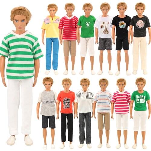 New 3 Items /lot Random Pick Doll Casual Wear T-Shirt Trousers Summer Outfit Short Pants Clothes For Barbie Ken Doll Accessories