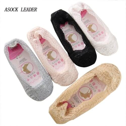 5 Pairs/Lot 2018 Summer New Womens Socks Shallow Invisible Lace Socks Silicone Feet Non-slip Thin Sock Low Cut Socks