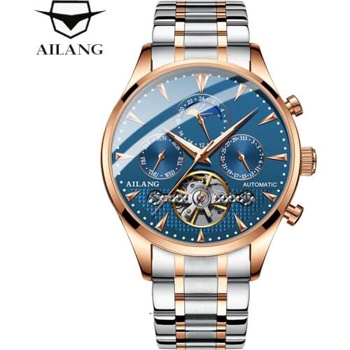 AILANG Stainless Steel Male Tourbillon Mechanical Watch Unique Designer Luxury Mens Sport Watches Waterproof Men Wristwatch