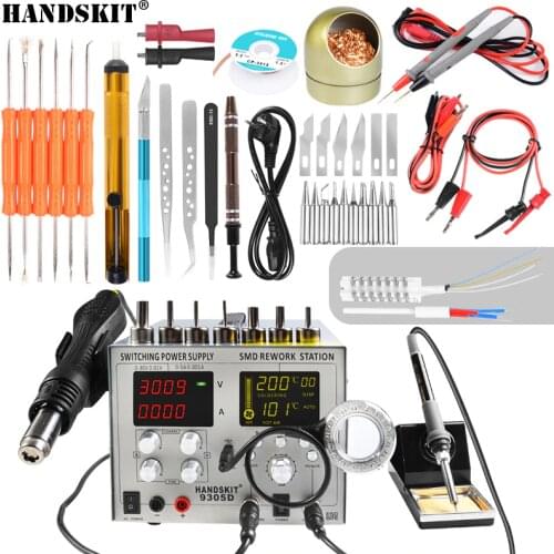 Handskit 110V/220V Power Supply DC 5V 2A 4 in 1 30V 5A SMD Hot Air Gun Rework Station+Soldering Iron Station Set