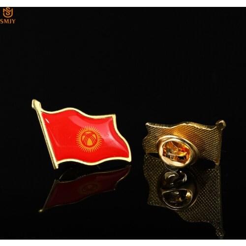 Asian Countries Gold Plated Enamel Flag Brooch Kyrgyzstan Custom Denim Suit Tie Lapel Butterfly Buckle Pin Badge For Patriots